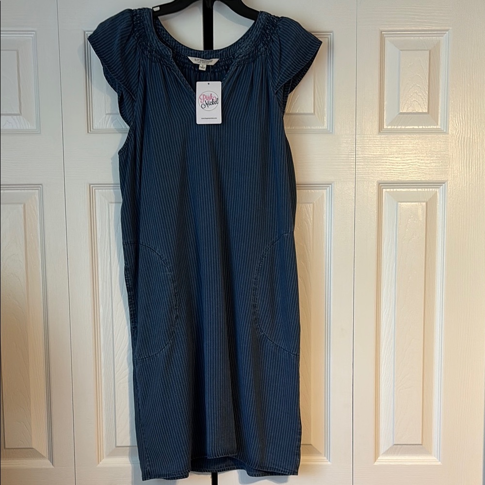 Liverpool Los Angeles
Striped V Neck Cap Sleeve Raglan Dress-Small